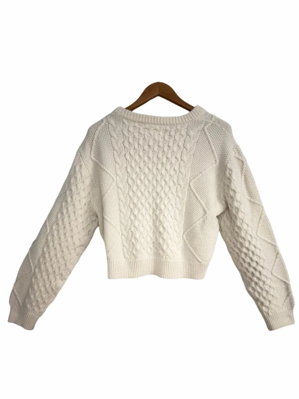Future Collective Reese Blutstein Cropped Cable Knit Sweater White Cream Large